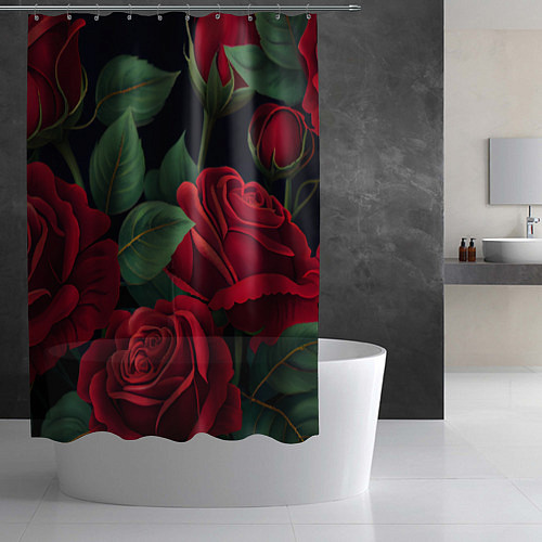Шторка для ванной Много красных роз / 3D-принт – фото 2