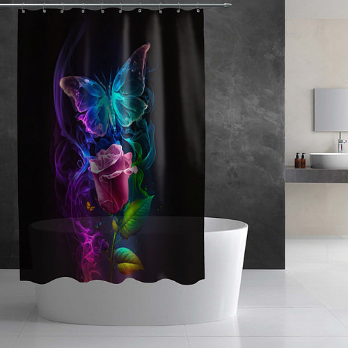 Шторка для ванной Неоновая бабочка с цветком / 3D-принт – фото 2