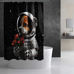 Шторка для душа Щенок космонавт с тюльпанами, цвет: 3D-принт — фото 2