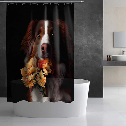 Шторка для ванной Пёс держит букет цветов / 3D-принт – фото 2
