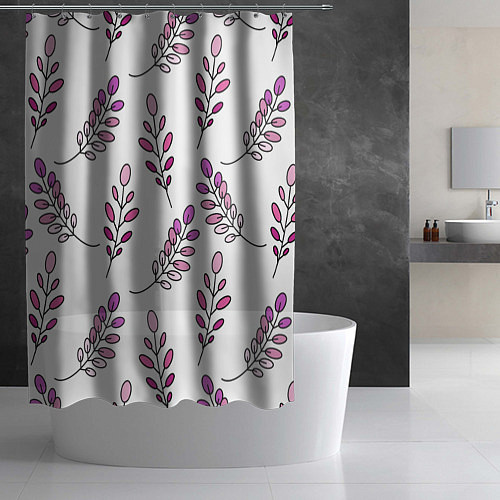 Шторка для ванной Дудл листья на белом - паттерн / 3D-принт – фото 2