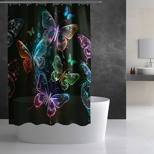 Шторка для ванной Неоновые дикие бабочки / 3D-принт – фото 2