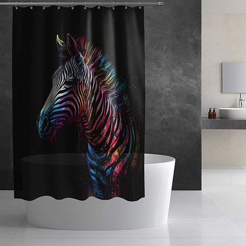 Шторка для ванной Разноцветная зебра на темном фоне / 3D-принт – фото 2