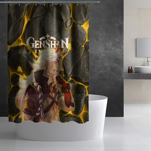 Шторка для ванной Итто Аратаки на фоне монолита камня / 3D-принт – фото 2