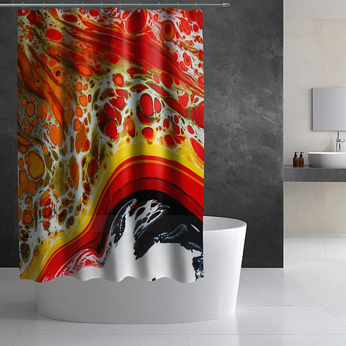 Шторка для ванной Брызги краски - красные, оранжевые разводы / 3D-принт – фото 2