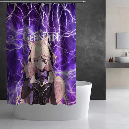 Шторка для ванной Фишль на фоне молний / 3D-принт – фото 2