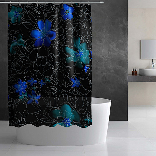 Шторка для ванной Неоновые цветы / 3D-принт – фото 2