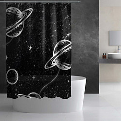 Шторка для душа Черно-белый Сатурн, цвет: 3D-принт — фото 2