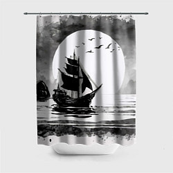 Шторка для душа Корабль в море, цвет: 3D-принт