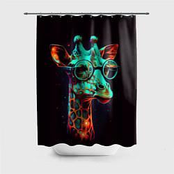 Шторка для душа Зеленый жираф в круглых очках, цвет: 3D-принт
