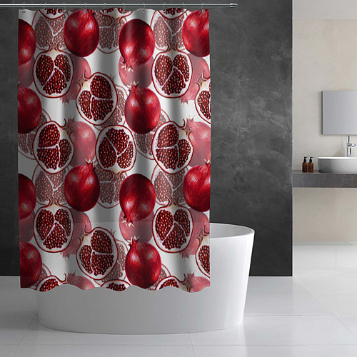 Шторка для ванной Гранаты на белом фоне - паттерн / 3D-принт – фото 2