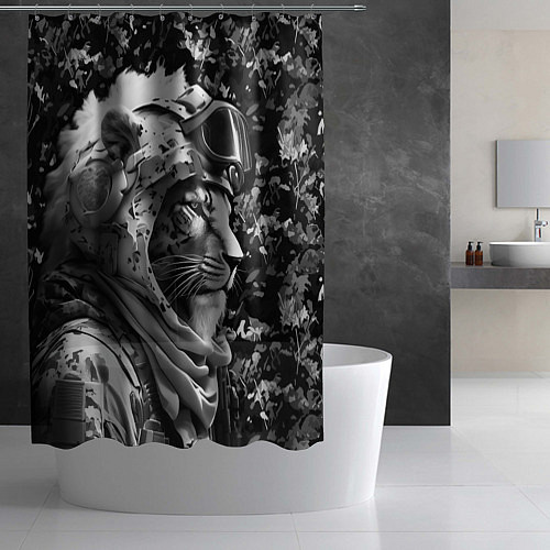 Шторка для ванной Лев солдат в камуфляже / 3D-принт – фото 2