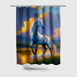 Шторка для душа Белая лошадь на рассвете, цвет: 3D-принт
