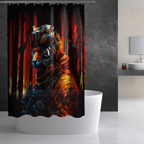 Шторка для ванной Огненный тигр воин спецназа / 3D-принт – фото 2