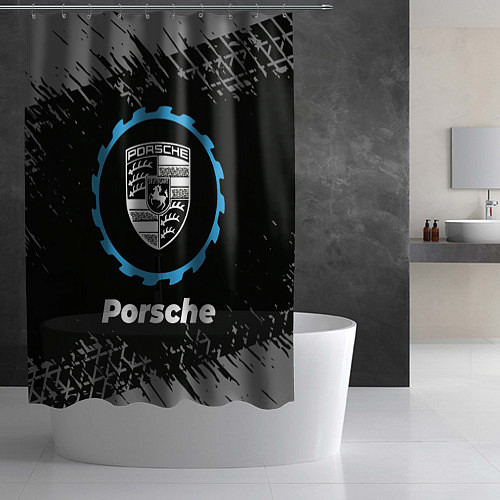 Шторка для ванной Porsche в стиле Top Gear со следами шин на фоне / 3D-принт – фото 2