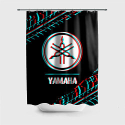 Шторка для душа Значок Yamaha в стиле glitch на темном фоне, цвет: 3D-принт