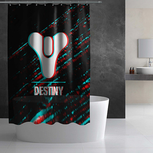 Шторка для ванной Destiny в стиле glitch и баги графики на темном фо / 3D-принт – фото 2