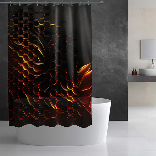 Шторка для ванной Объемные огненные плиты / 3D-принт – фото 2