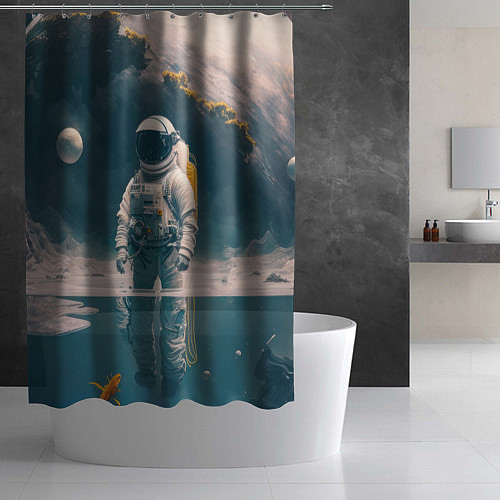 Шторка для ванной Космонавт в воде на другой планете / 3D-принт – фото 2