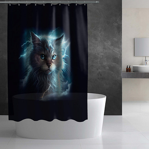 Шторка для ванной Котик с молниями / 3D-принт – фото 2