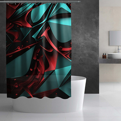 Шторка для ванной Красные и бирюзовые объекты / 3D-принт – фото 2