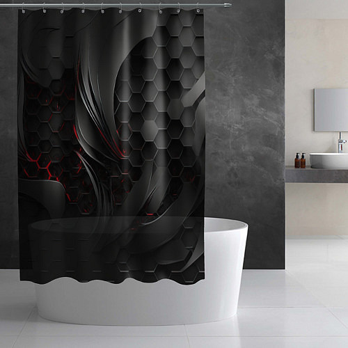 Шторка для ванной Черные абстрактные плиты / 3D-принт – фото 2