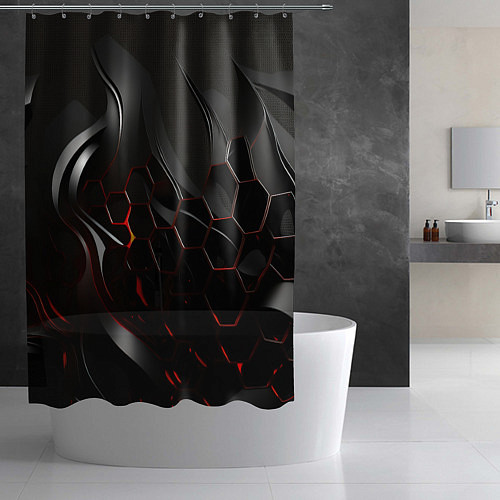Шторка для ванной Черно-красные плиты / 3D-принт – фото 2
