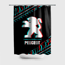 Шторка для душа Значок Peugeot в стиле glitch на темном фоне, цвет: 3D-принт