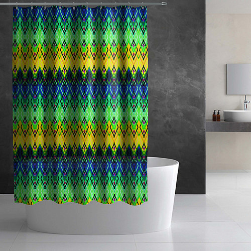 Шторка для ванной Разноцветный желто-синий геометрический орнамент / 3D-принт – фото 2