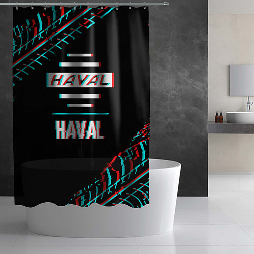 Шторка для ванной Значок Haval в стиле glitch на темном фоне / 3D-принт – фото 2