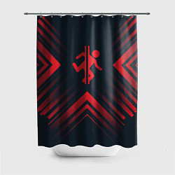 Шторка для душа Красный символ Portal на темном фоне со стрелками, цвет: 3D-принт