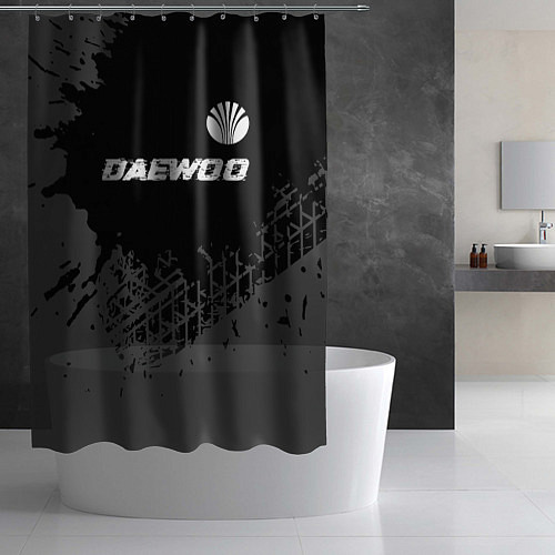 Шторка для ванной Daewoo speed на темном фоне со следами шин: символ / 3D-принт – фото 2
