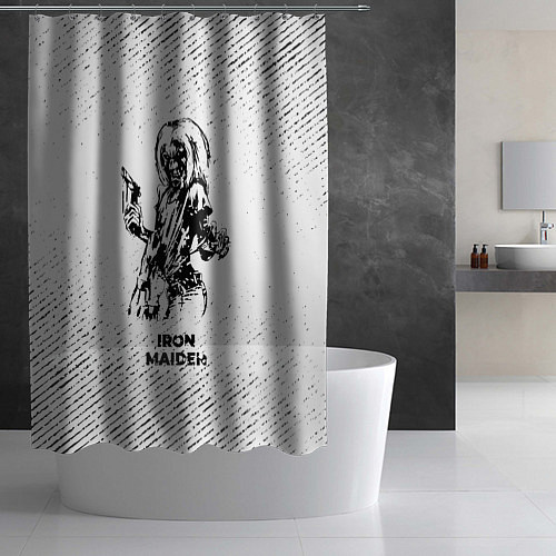 Шторка для ванной Iron Maiden с потертостями на светлом фоне / 3D-принт – фото 2