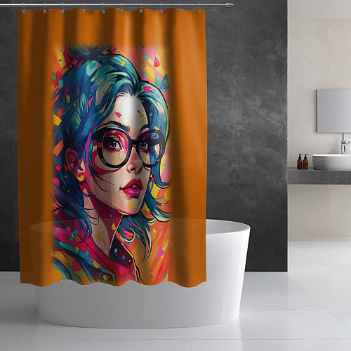 Шторка для ванной Девушка в очках / 3D-принт – фото 2