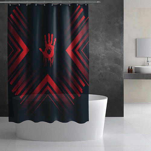 Шторка для ванной Красный символ Death Stranding на темном фоне со с / 3D-принт – фото 2