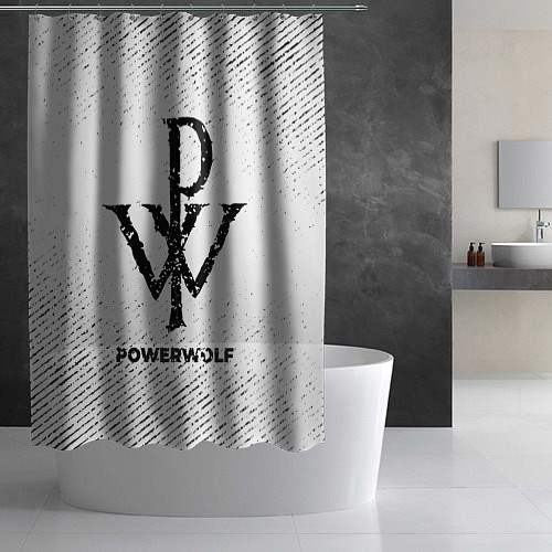 Шторка для ванной Powerwolf с потертостями на светлом фоне / 3D-принт – фото 2