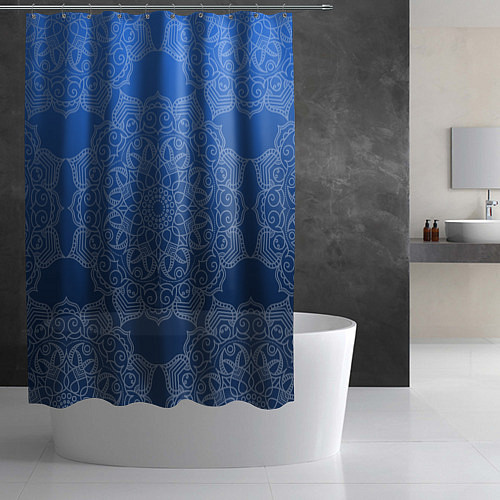 Шторка для ванной Мандала на градиенте синего цвета / 3D-принт – фото 2