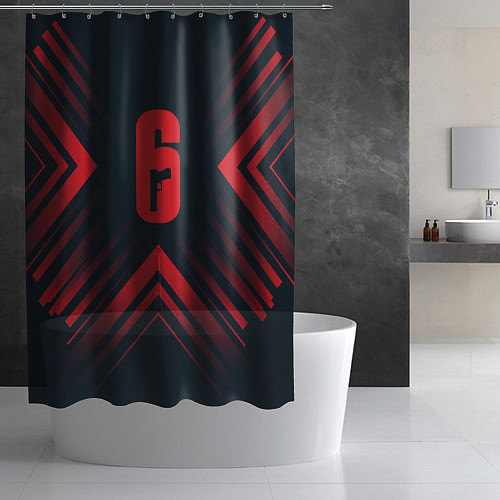 Шторка для ванной Красный символ Rainbow Six на темном фоне со стрел / 3D-принт – фото 2