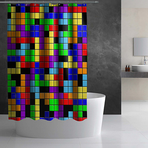 Шторка для ванной Тетрис цветные блоки / 3D-принт – фото 2