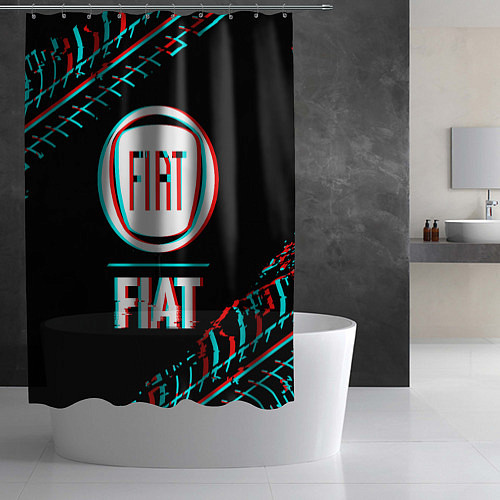 Шторка для ванной Значок Fiat в стиле glitch на темном фоне / 3D-принт – фото 2