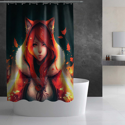 Шторка для ванной Рыжая девушка-лиса / 3D-принт – фото 2