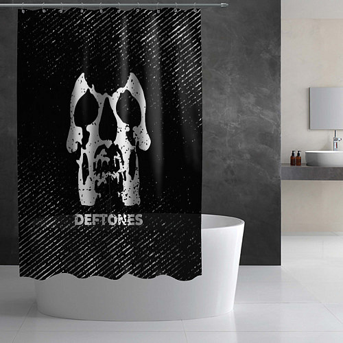 Шторка для ванной Deftones с потертостями на темном фоне / 3D-принт – фото 2