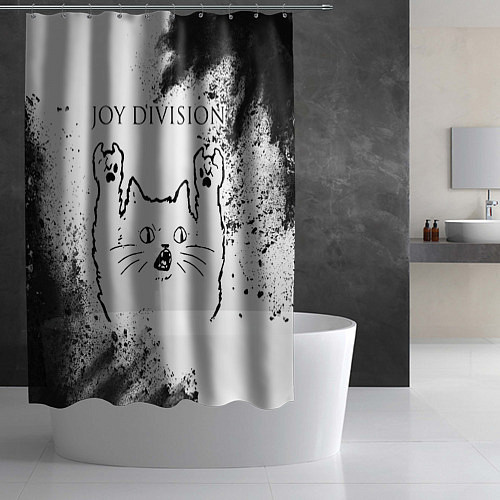 Шторка для ванной Joy Division рок кот на светлом фоне / 3D-принт – фото 2