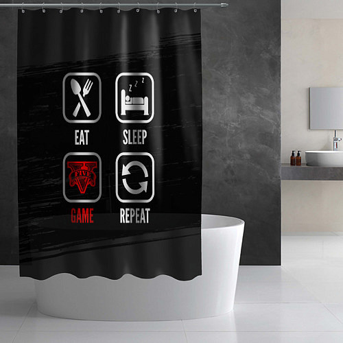 Шторка для ванной Eat, sleep, GTA, repeat / 3D-принт – фото 2