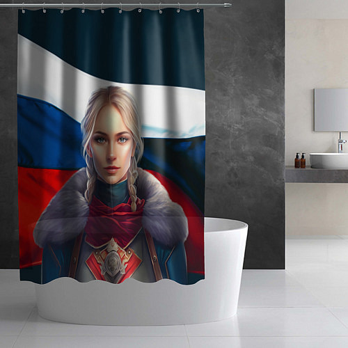 Шторка для ванной Славянская девушка - флаг России / 3D-принт – фото 2
