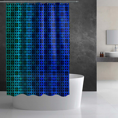 Шторка для ванной Сине-зеленый геометрический узор / 3D-принт – фото 2