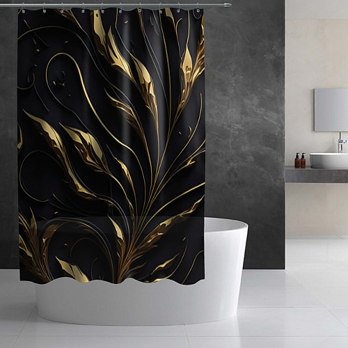 Шторка для ванной Золотой орнамент на черном / 3D-принт – фото 2