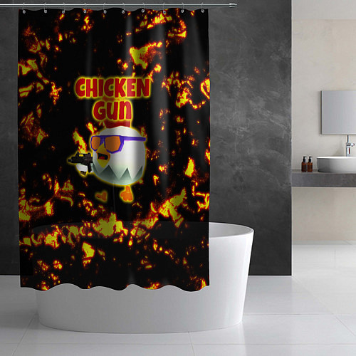 Шторка для ванной Chicken Gun на фоне огня / 3D-принт – фото 2