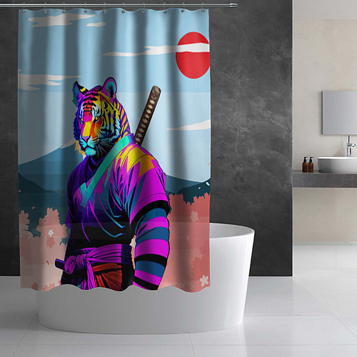 Шторка для ванной Тигр-самурай - Япония / 3D-принт – фото 2