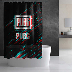 Шторка для душа PUBG в стиле glitch и баги графики на темном фоне, цвет: 3D-принт — фото 2